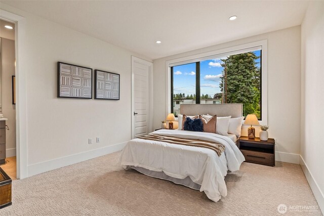 8458 NE 9th St, Medina, WA 98039 - carpeted bedroom with recessed lighting and baseboards