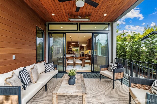 8458 NE 9th St, Medina, WA 98039 - view of patio with an outdoor living space, ceiling fan, and a balcony