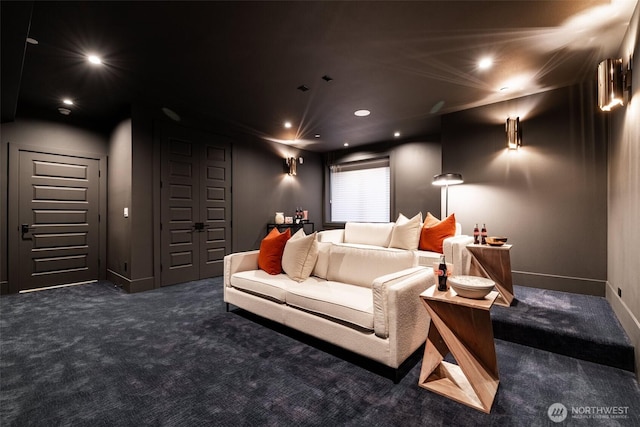 8458 NE 9th St, Medina, WA 98039 - carpeted cinema room with recessed lighting and baseboards