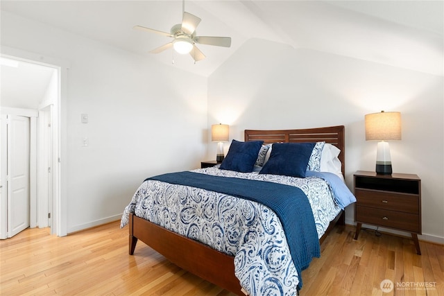 418 11th Ave E Unit B, Seattle, WA 98102 - bedroom with wood finished floors, lofted ceiling, ceiling fan, and baseboards