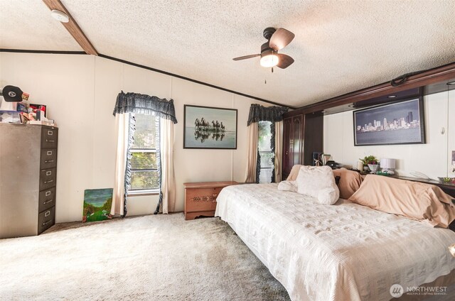 415 Lake View Rd Unit K8, Lynnwood, WA 98087 - bedroom featuring vaulted ceiling, carpet floors, a textured ceiling, crown molding, and a ceiling fan