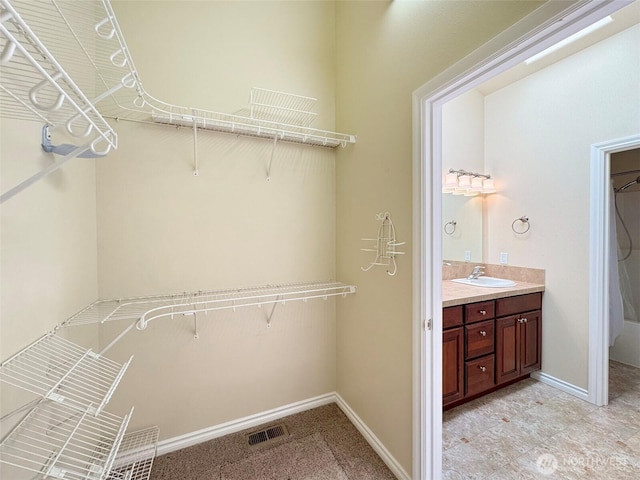 walk in closet with a sink