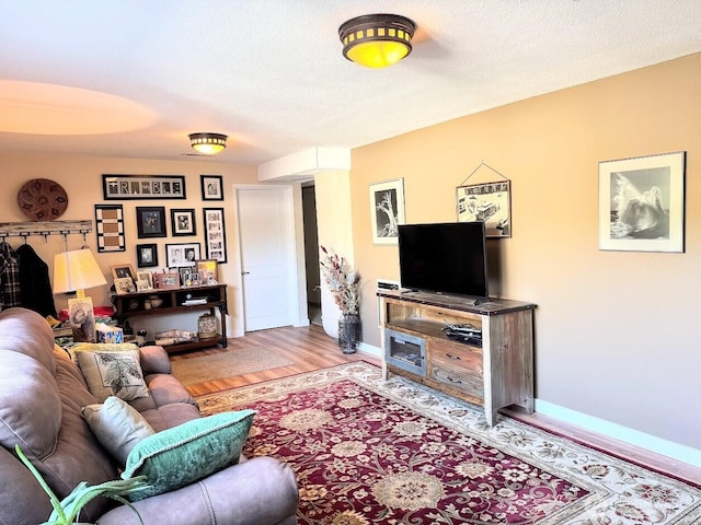 living area featuring wood finished floors and baseboards