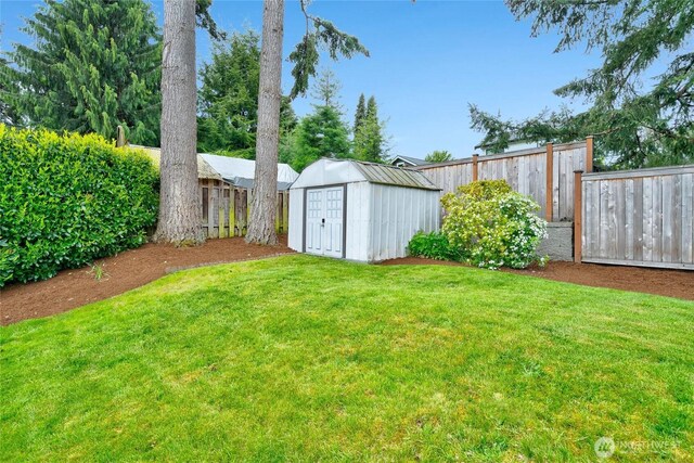 view of yard featuring a shed and an outbuilding