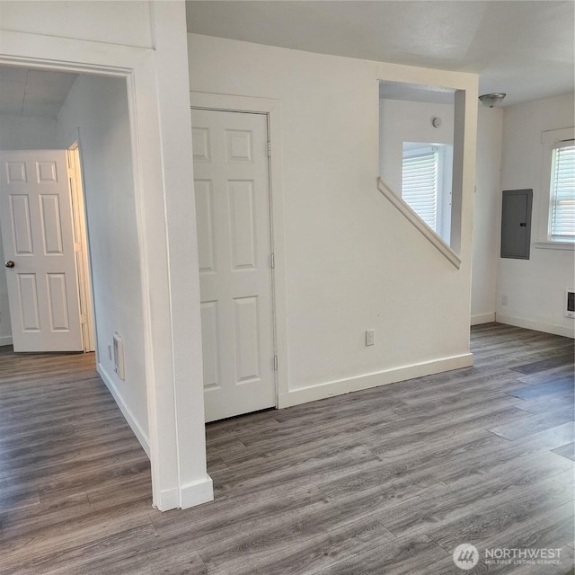 705 E 54th St, Tacoma, WA 98404 - unfurnished room featuring wood finished floors, electric panel, and baseboards