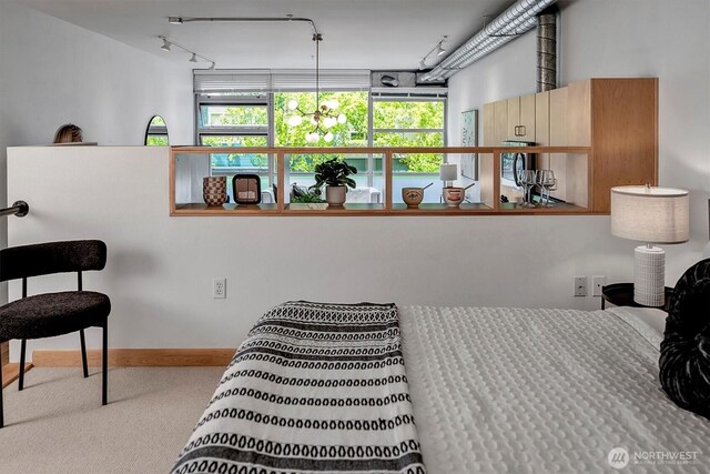 2015 Terry Ave Unit 307, Seattle, WA 98121 - carpeted bedroom featuring rail lighting and baseboards