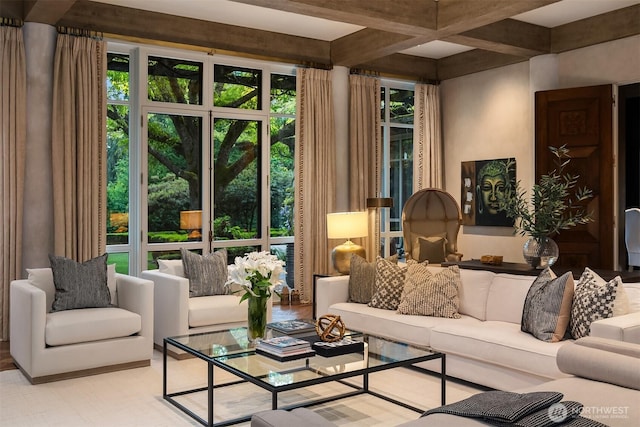 107 NW Highland Dr, Seattle, WA 98177 - living area with beamed ceiling and coffered ceiling