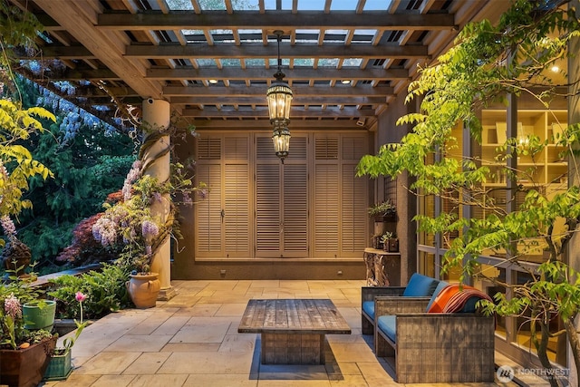 107 NW Highland Dr, Seattle, WA 98177 - view of patio / terrace with an outdoor hangout area and a pergola