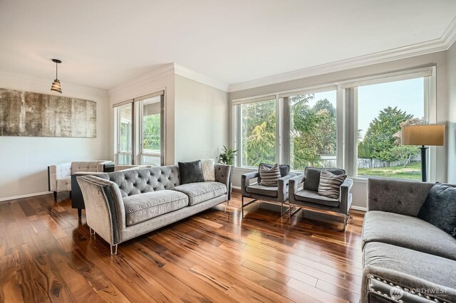 1851 58th St NE, Tacoma, WA 98422 - living room with wood-type flooring, crown molding, and baseboards