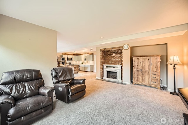 1851 58th St NE, Tacoma, WA 98422 - living area featuring carpet flooring, baseboards, and a fireplace with flush hearth