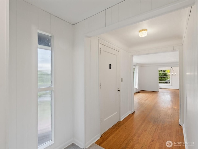 corridor featuring light wood finished floors