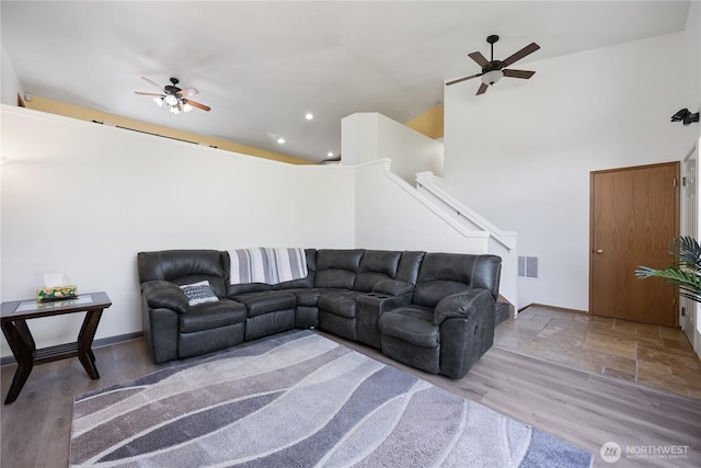 2983 Sonoran Dr, Richland, WA 99354 - living area with visible vents, wood finished floors, ceiling fan, and recessed lighting