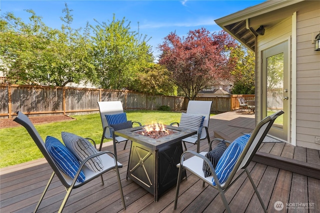 deck with a fire pit