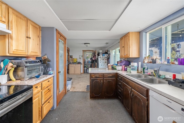 18246 Cinnamon Ln SW, Rochester, WA 98579 - kitchen featuring dishwasher, electric stove, a sink, and light countertops