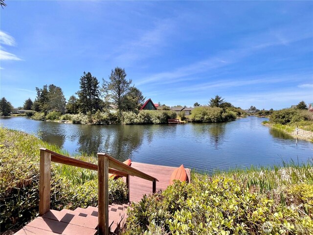 dock area with a water view