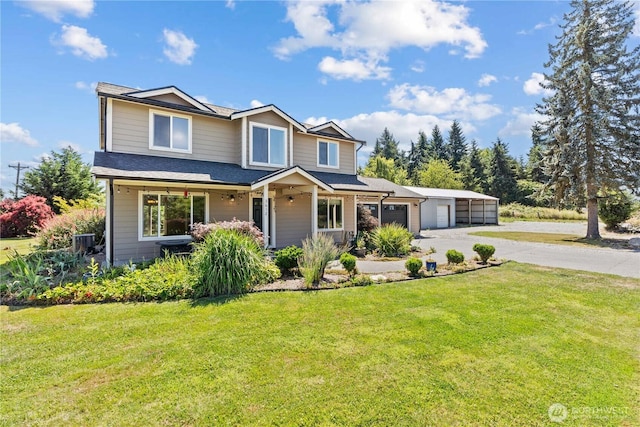 3612 64th St E, Tacoma, WA 98443 - view of front of property featuring concrete driveway, an attached garage, a front lawn, and a porch