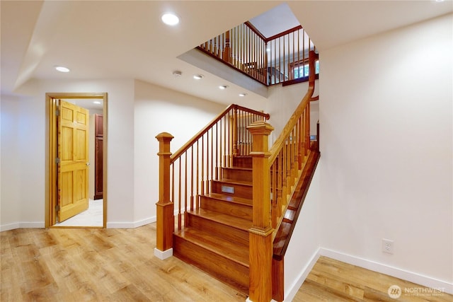 2022 Scarpelli Dr, Walla Walla, WA 99362 - stairs with wood finished floors, recessed lighting, and baseboards