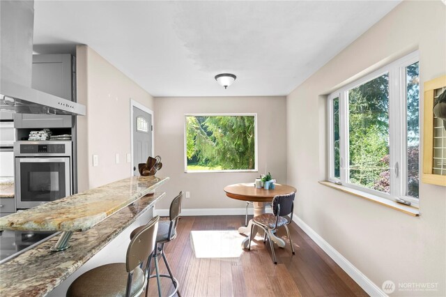 dining area featuring healthy amount of natural light, baseboards, and wood finished floors