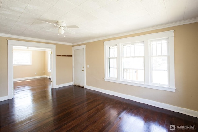 618 Coolidge Rd, Aberdeen, WA 98520 - spare room with a ceiling fan, dark wood-style floors, and ornamental molding