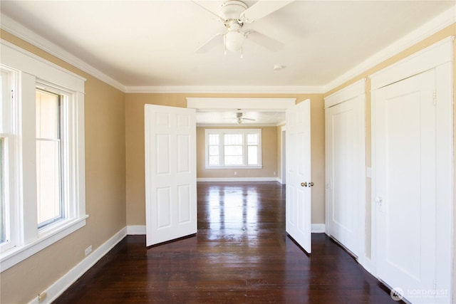 618 Coolidge Rd, Aberdeen, WA 98520 - empty room featuring ceiling fan, dark wood finished floors, and ornamental molding