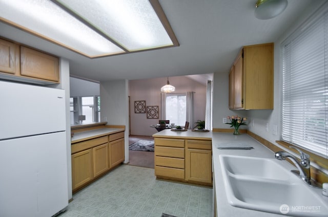 4323 Beaumont Ln SE, Lacey, WA 98503 - kitchen with freestanding refrigerator, a sink, plenty of natural light, and light countertops