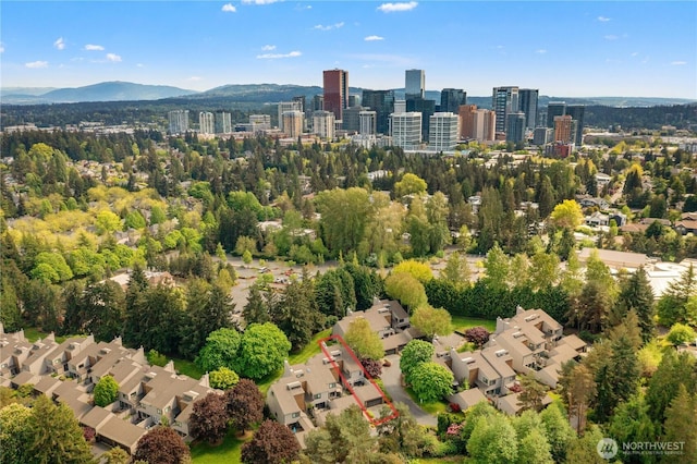 drone / aerial view with a mountain view