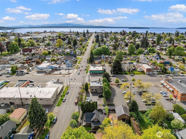 aerial perspective of suburban area featuring a large body of water