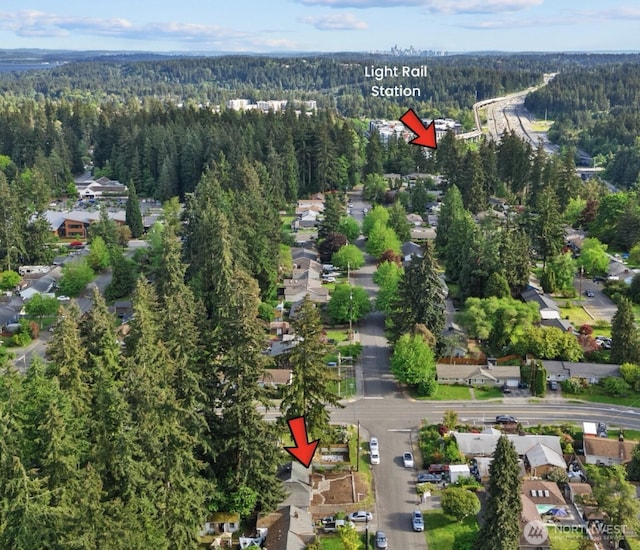 22907 60th Ave W, Mountlake Terrace, WA 98043 - aerial overview of property's location with a heavily wooded area and nearby suburban area