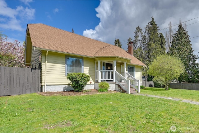 1934 NE Northgate Way, Seattle, WA 98125 - bungalow-style home featuring covered porch, a chimney, and roof with shingles