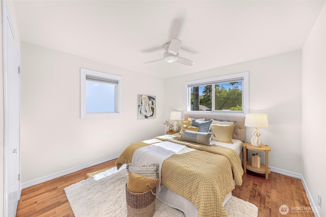 7503 24th Ave NE, Seattle, WA 98115 - bedroom featuring baseboards, wood finished floors, and a ceiling fan