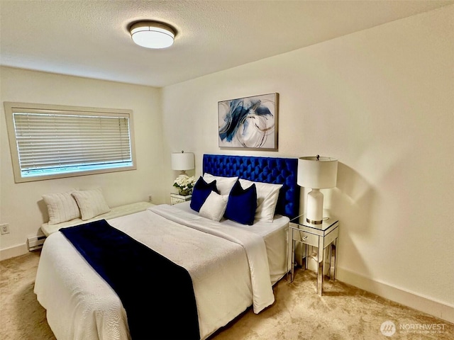 11054 NE 33rd Pl Unit B1, Bellevue, WA 98004 - bedroom with light carpet, a baseboard radiator, and a textured ceiling