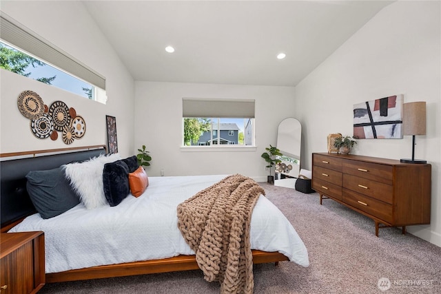 bedroom featuring multiple windows, carpet floors, and recessed lighting