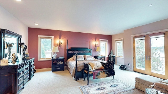 2837 E Lake Sammamish Pkwy NE, Sammamish, WA 98074 - bedroom featuring access to exterior, baseboards, light carpet, french doors, and recessed lighting