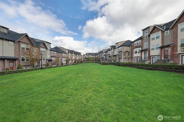 view of property's community with a yard and a residential view