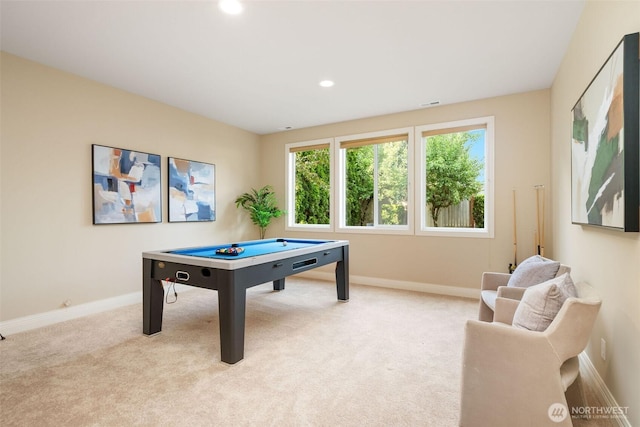 11758 175th Pl NE, Redmond, WA 98052 - recreation room with billiards, baseboards, carpet, and recessed lighting