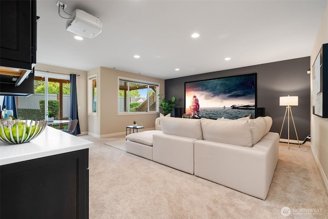 11758 175th Pl NE, Redmond, WA 98052 - living room featuring baseboards, light carpet, and recessed lighting