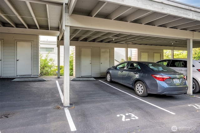 view of covered parking lot