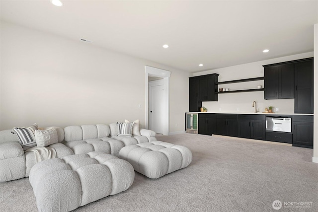 5411 Lonicera Dr, Blaine, WA 98230 - carpeted living area featuring wet bar, recessed lighting, and baseboards