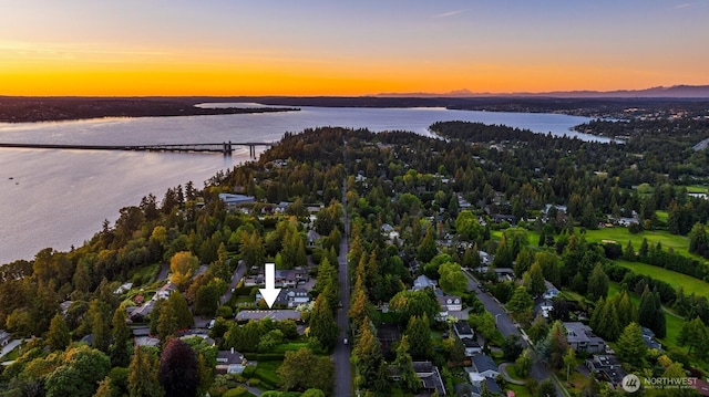 aerial view at dusk of a water view