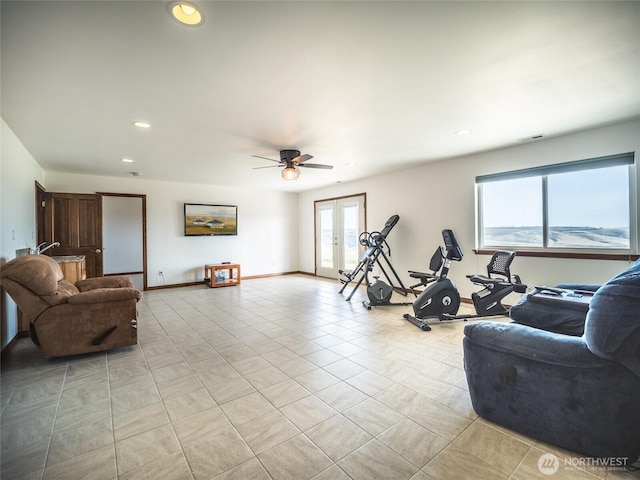 23201 Rd 12 NW, Quincy, WA 98848 - workout room featuring ceiling fan, recessed lighting, french doors, and baseboards