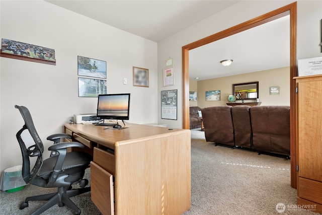 home office with light carpet