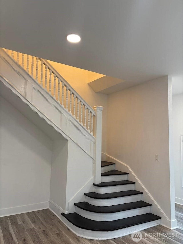 2802 Sumner Ave, Hoquiam, WA 98550 - staircase with baseboards, recessed lighting, and wood finished floors