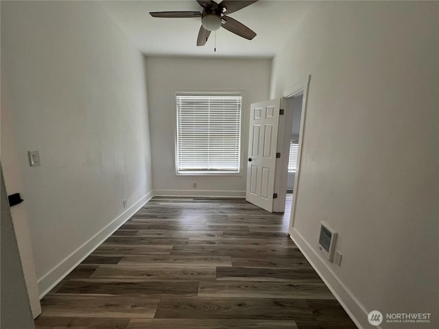 2802 Sumner Ave, Hoquiam, WA 98550 - spare room featuring a ceiling fan, baseboards, dark wood finished floors, and visible vents