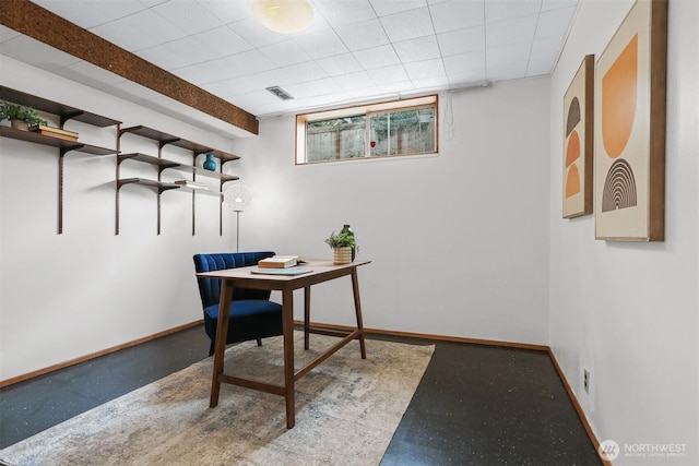 home office with baseboards