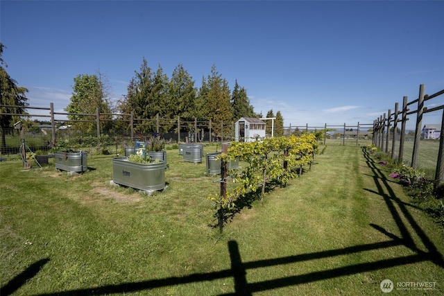 162 W Nelson Rd, Sequim, WA 98382 - view of yard featuring a garden, an outdoor structure, and a storage shed