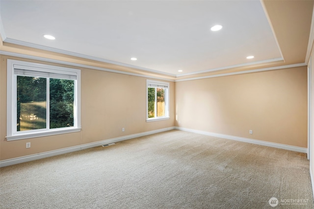 13106 SE 261st Pl, Kent, WA 98030 - carpeted empty room featuring a raised ceiling, crown molding, and recessed lighting
