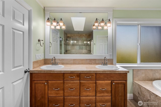 13106 SE 261st Pl, Kent, WA 98030 - full bathroom featuring a stall shower, double vanity, a bath, and crown molding