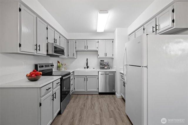 3121 W Hood Ave Unit E203, Kennewick, WA 99336 - kitchen with stainless steel appliances, a sink, light wood-style floors, and light countertops