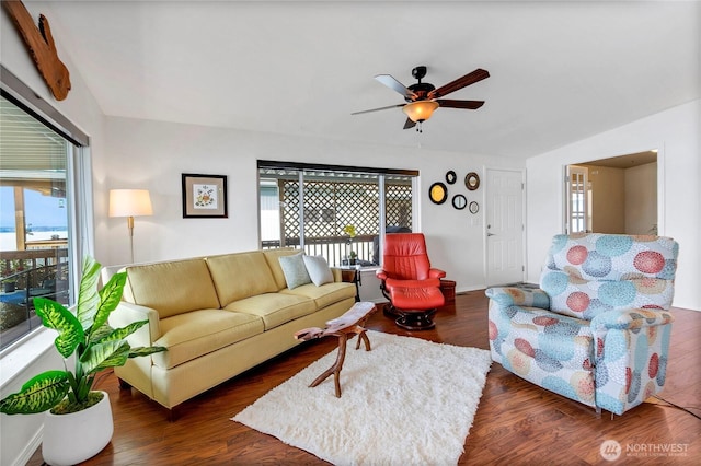 4805 Cushman Rd NE Unit 61, Olympia, WA 98506 - living area with plenty of natural light, a ceiling fan, and wood finished floors