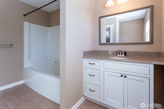 6130 Pacific Heights Dr, Ferndale, WA 98248 - full bathroom featuring tile patterned floors, vanity, baseboards, and shower / bathtub combination